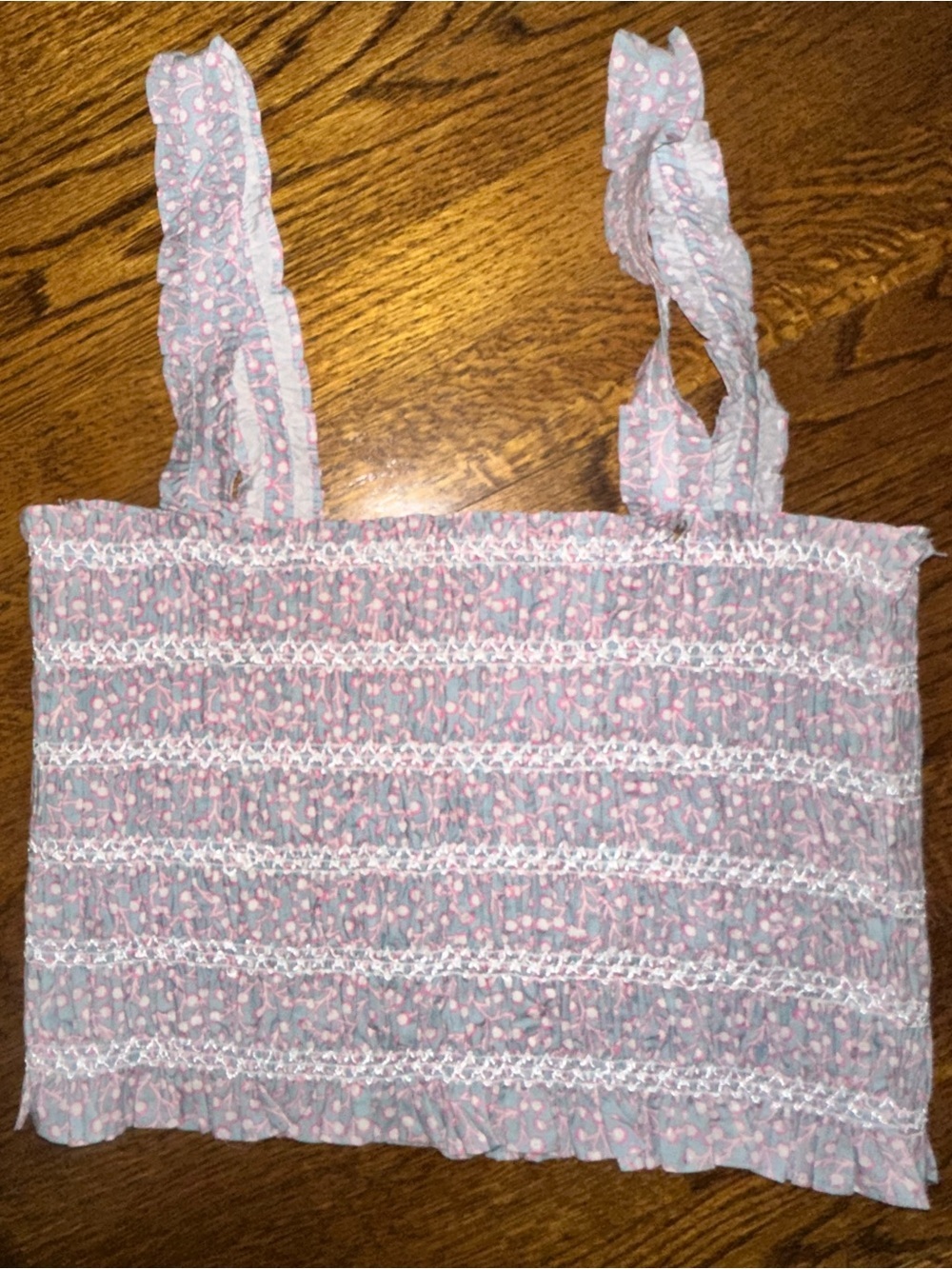 French Connection Pink and Light Blue Smocked Sleeveless Camisole Top - NWOT 8
